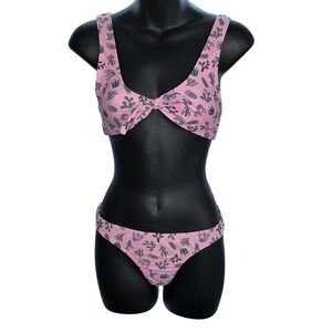 Cute women Cabana Del Sol Neon Pink Cactus Bikini Swimsuit Set size small  Swims